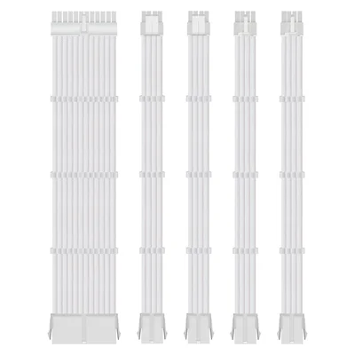 Kit 5 Cabo Sleeved Extensor de Fonte, 300mm, Full White (Branco), Compatível com ATX 1 x 24 Pinos, CPU 2 x 4+4 Pinos, GPU 2 x 6+2 Pinos
