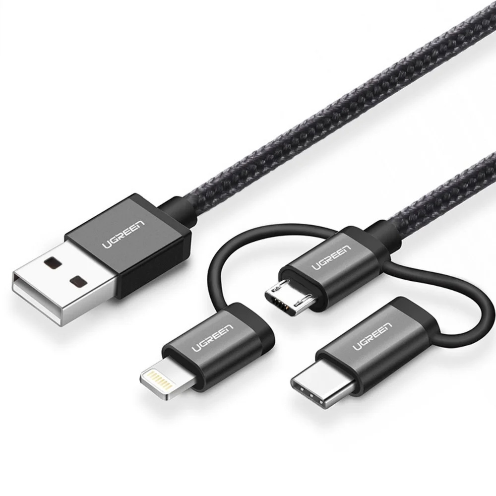 Imagem 2 de 3 do produto Cabo Adaptador Usb-a Para Micro Usb E Usb-c E Lightning 1 Metro Ugreen