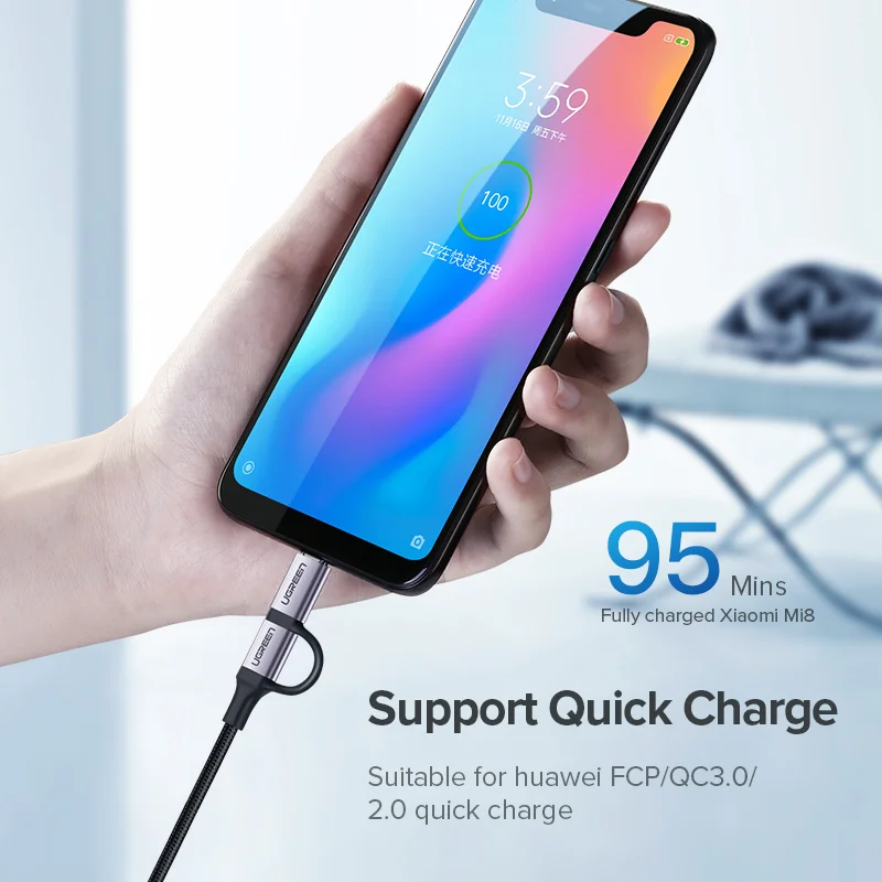 Imagem 2 de 5 do produto Cabo Usb-a Para Usb-c E Micro Usb Com 1 Metro Ugreen