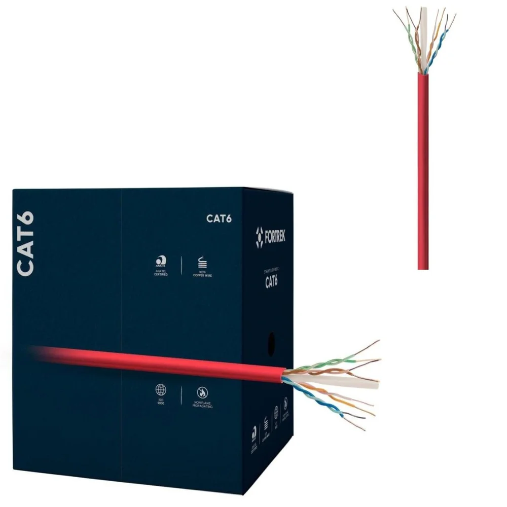 Imagem 2 de 5 do produto Cabo De Rede Cat6 305m Fortrek Fk510c Cmx Vermelho - Cx / 305