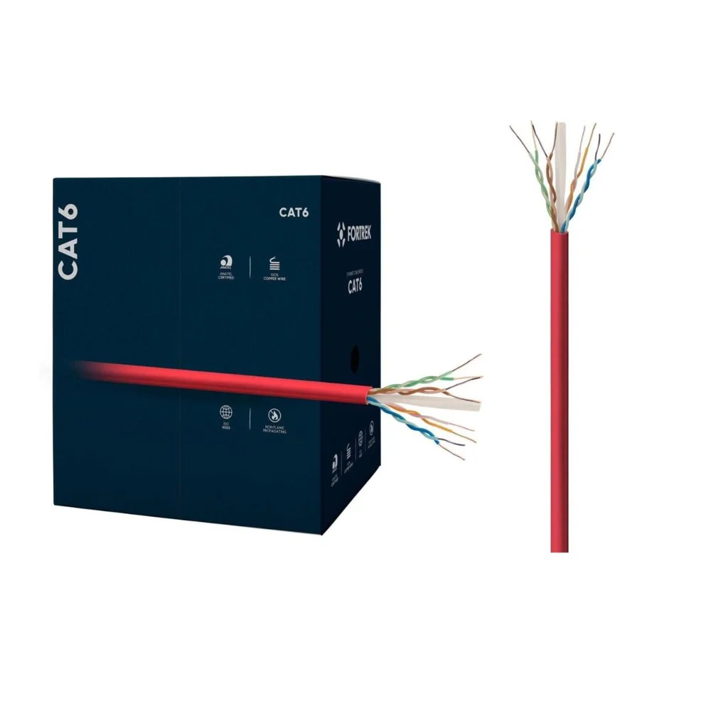 Imagem 3 de 5 do produto Cabo De Rede Cat6 305m Fortrek Fk510c Cmx Vermelho - Cx / 305