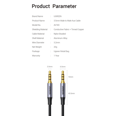 Cabo Aux Ugreen Cabo 4 Pólo Trrs 4 Condutor Macho Auxiliar Para Macho Estéreo Microfone De Suporte 1m