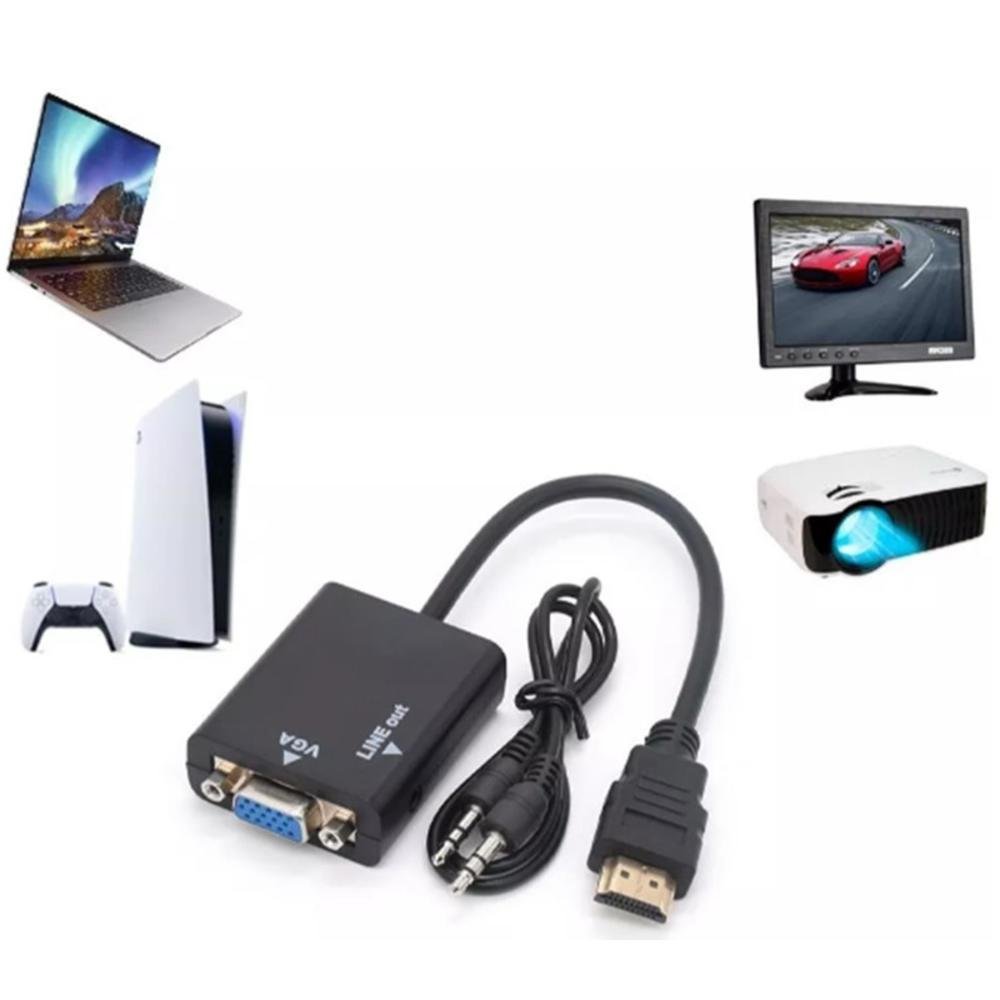 Imagem 3 de 3 do produto Cabo Conversor Adaptador De Vídeo HDMI P/ Vga Com Áudio P2