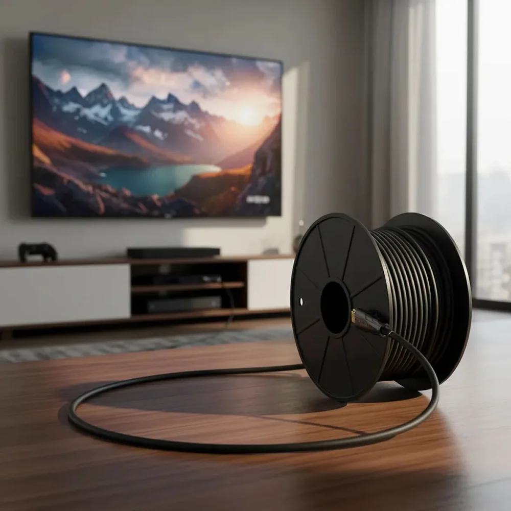 Imagem 2 de 5 do produto Cabo HDMI 2.0 Fibra Óptica Tv Projetor 4k 18gbps De 80 Metros