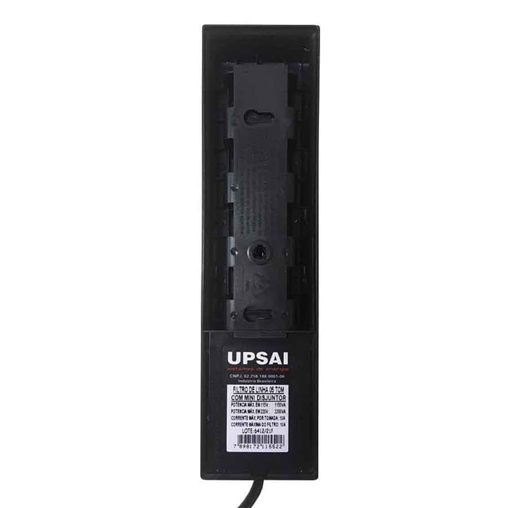 Imagem 2 de 3 do produto Filtro De Linha Régua Extensão 5 Tomadas Espaçadas Cabo De 5 Metros Preto Metálico Circuit Breaker Upsai