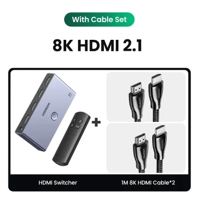 Usbhub HDMI Ugreen 2.1 2.0 8k Switch 3 Em 1 Out Com Controle Remoto 8k @ 60hz 4k @ 120 Interruptor Com 2 Cabos