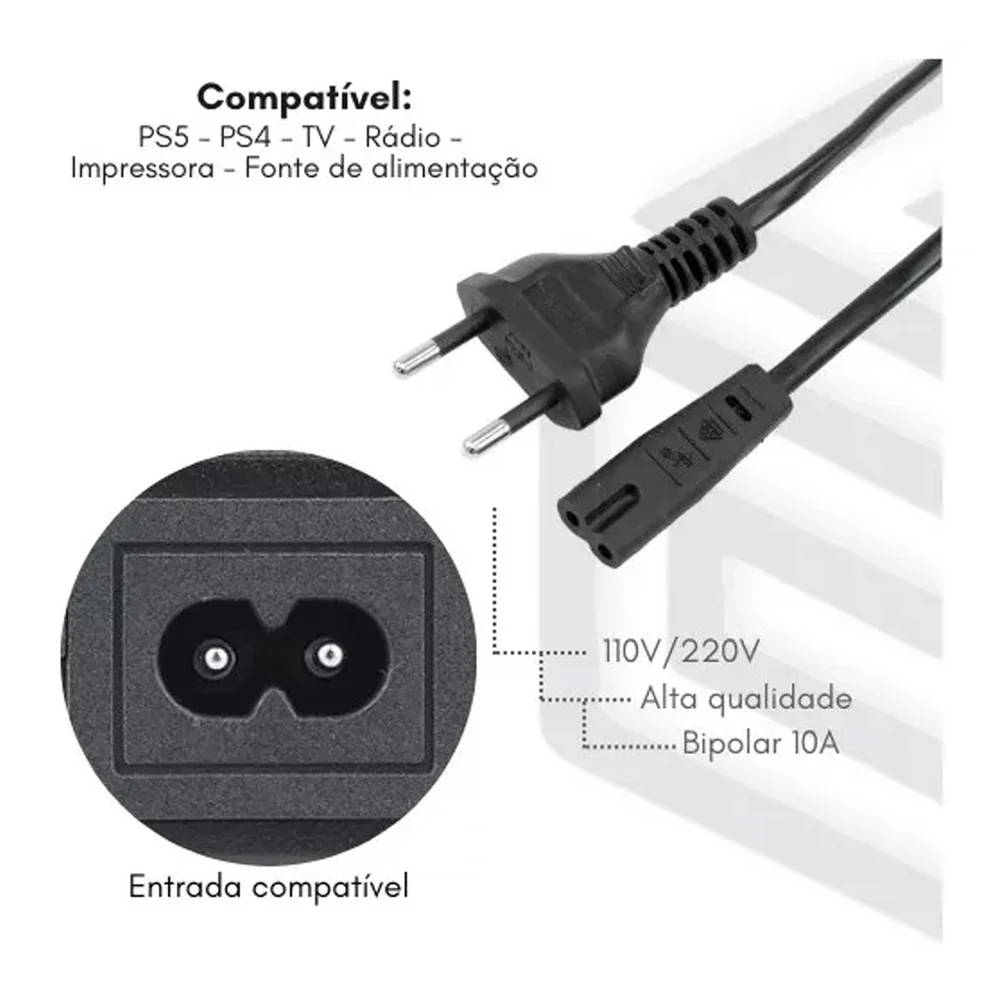 Imagem 3 de 4 do produto Cabo De Força Energia Tipo 8 De 1,50 Metros 10a