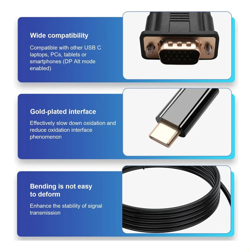 Imagem 2 de 4 do produto Cabo Usb-c Macho X Vga Macho De 2 Metros.