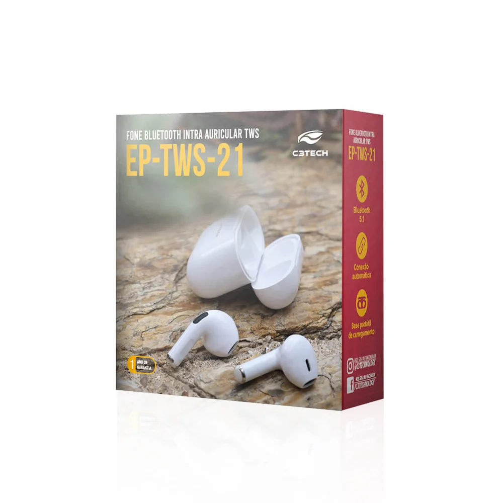 Imagem 2 de 5 do produto Fone De Ouvido Sem Fio C3tech Bluetooth 5.1 Branco Ep-tws-21wh