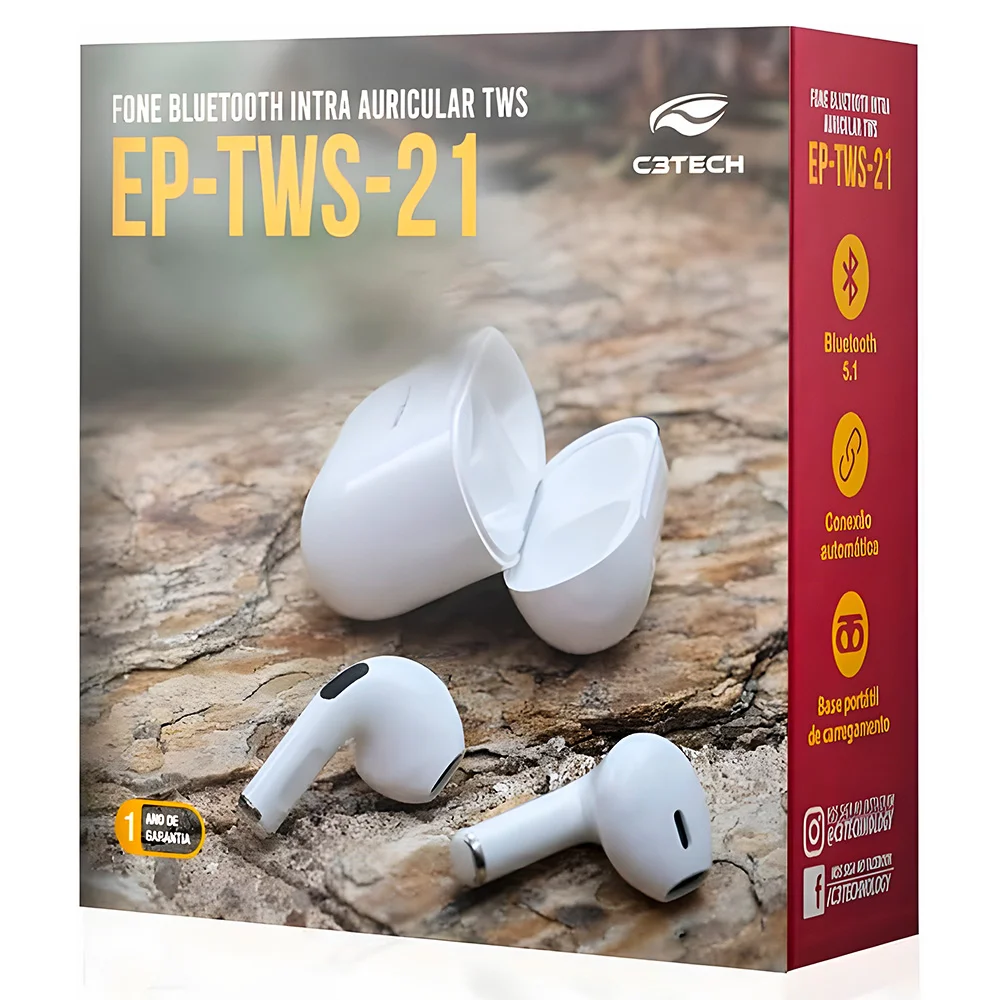 Imagem 2 de 5 do produto Fone De Ouvido Sem Fio, Bluetooth, C3tech, Ep-tws-21bk, Preto