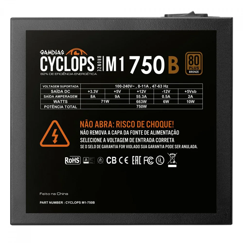 Imagem 2 de 5 do produto Fonte De Alimentação Gamdias Cyclops M1 750w 80plus Bronze Pfc Ativo S/ Cabo