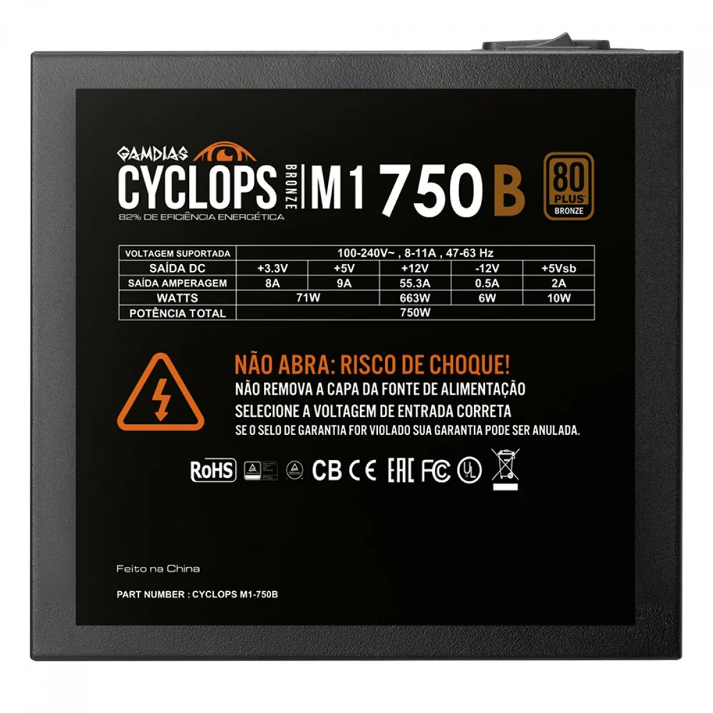 Imagem 5 de 5 do produto Fonte De Alimentação Gamdias Cyclops M1 750w 80plus Bronze Pfc Ativo S/ Cabo