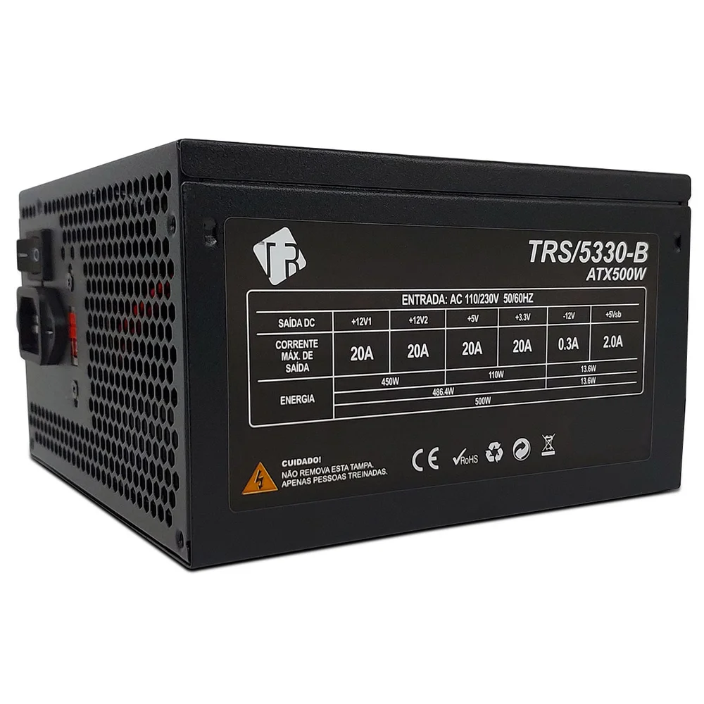 Imagem 3 de 5 do produto Fonte 500w Tronos, Atx, Bivolt Manual, Preto - Trs/5330-b