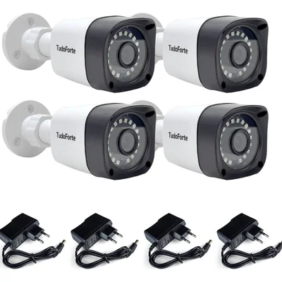 Kit 4 Câmeras De Segurança Full Hd 1080p 2mp Bullet 20 Metros Infravermelho Lente 2.8mm Tudo Forte + Fontes