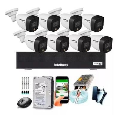 Kit 8 Cameras Seguranca Intelbras Full Color Vhd 1120b Dvr 8ch Full C/ Hd 500gb