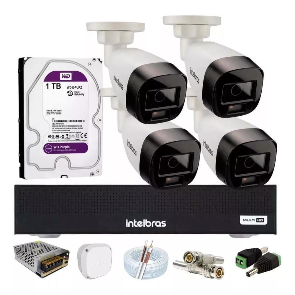 Imagem 1 de 5 do produto Kit 4 Cameras Segurança Intelbras Full Color Vhd 1120b Dvr 4ch Full C/ Purple 1t