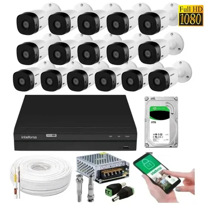 Kit 16 Câmeras Multi Hd Intelbras 1220b 1080p 2mp Dvr 16 Canais Com Hd 2tb.