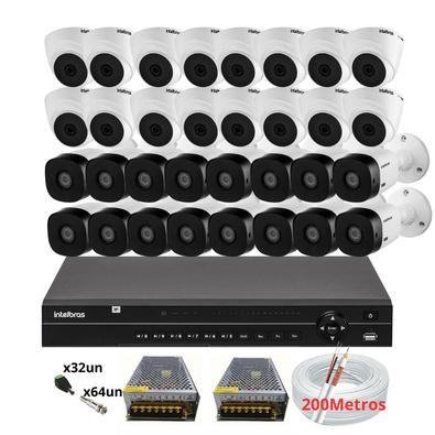Kit Cftv 32 Câmeras Segurança Intelbras Dvr 32 Canais Mhdx 1232 Alta Resolução C/ Acessórios