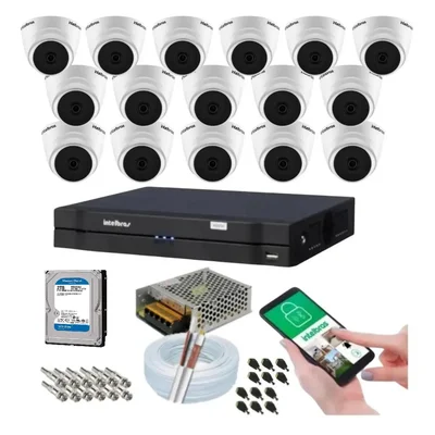 Kit 16 Câmeras Intelbras Dome 1120d Dvr 16 Canais Com Hd 2tb.