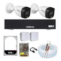 Kit 2 Cameras Segurança Intelbras Full Color Vhd 1120b Dvr 4ch Full C/ Hd 500gb