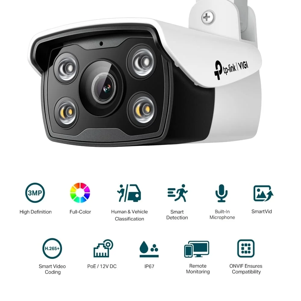 Camera Ip Cftv Poe Bullet Externa Colorida 3mp Vigi C330