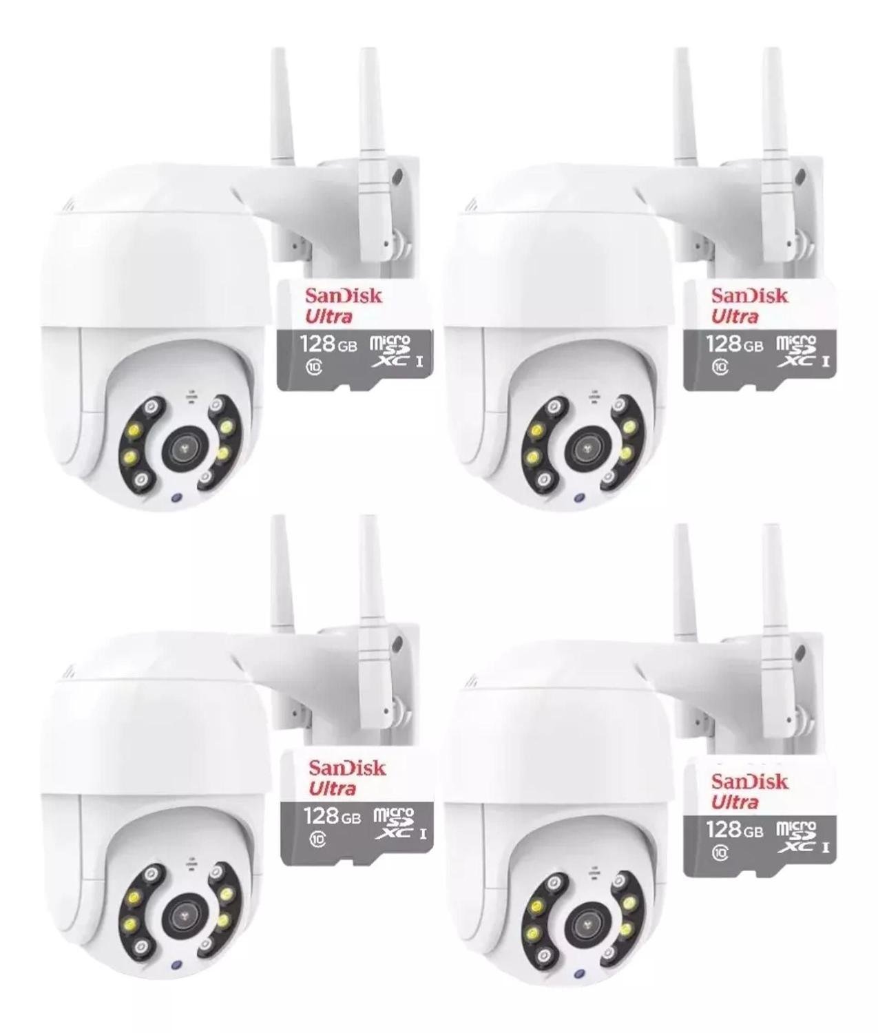 It 4 Câmeras De Segurança Externa Ip Wi-fi Motorizada Full Hd A Prova D'água + 4 Cartões 128gb