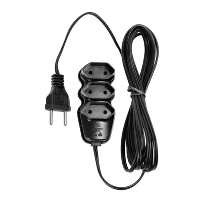 Extensão Elétrica, 3 Tomadas, Pl 2x0,75, 3m, Preta