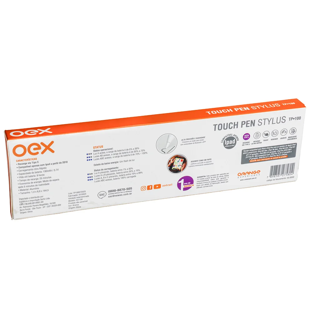 Imagem 2 de 5 do produto Caneta Touch Pen Stylus Oex Branca - Tp100