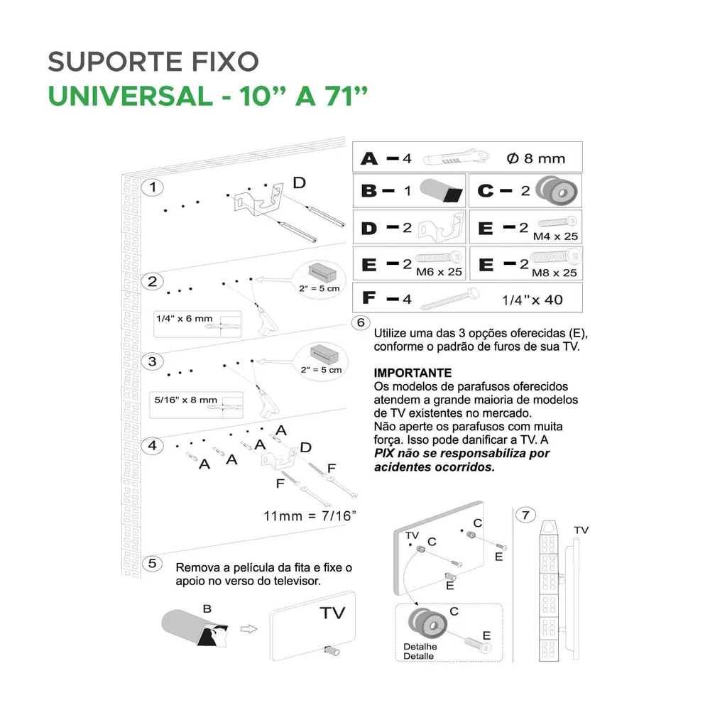 Imagem 5 de 5 do produto Pix Suporte Fixo Universal Tv LED/lcd 10' A 71' Pix - Blister