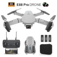 Drone E88 Pro 4k Com 2 Câmera 3 Baterias Na Cor Cinza