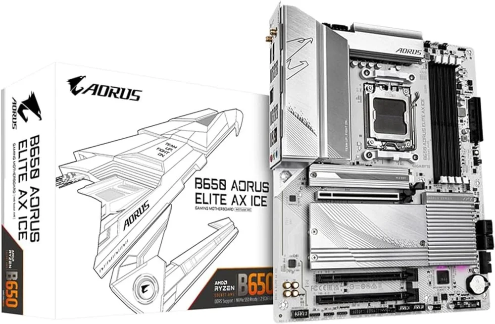 Placa Mãe Gigabyte B650m Aorus Elite Ax Ice, Amd Am5, Chipset B650, 4xDDR5, Matx 4