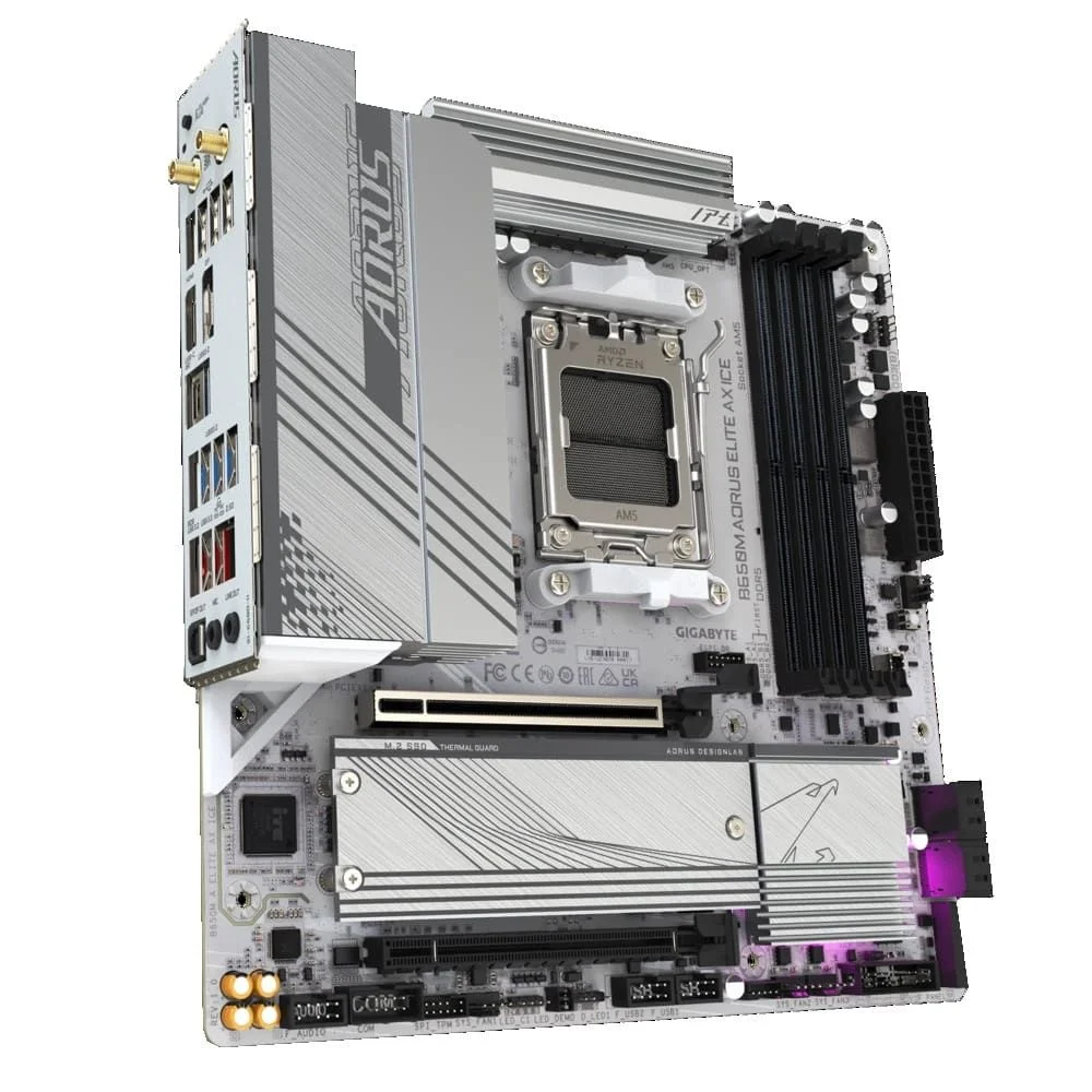 Placa Mãe Gigabyte B650m Aorus Elite Ax Ice, Amd Am5, Chipset B650, 4xDDR5, Matx 8