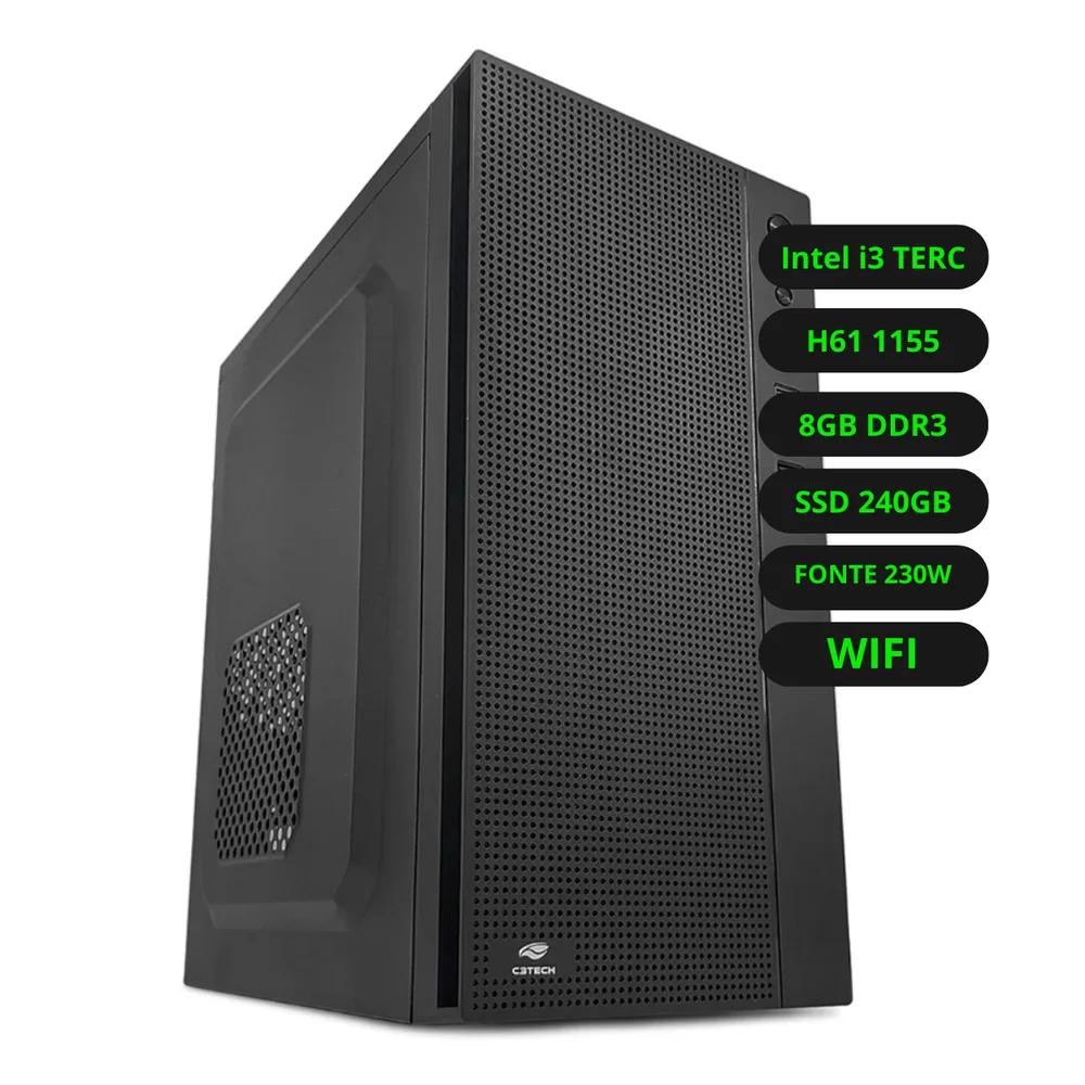 Computador Cpu Intel Core I3 Terceira Geração Placa Mãe H61 Memoria Ram 8GB SSD 240GB Wifi Fonte 230w Bivolt Computador Cpu Intel Core I3 Terceira Geração Placa Mãe H61 Memoria Ram 8GB SSD 240GB Wifi Fonte 230w Bivolt