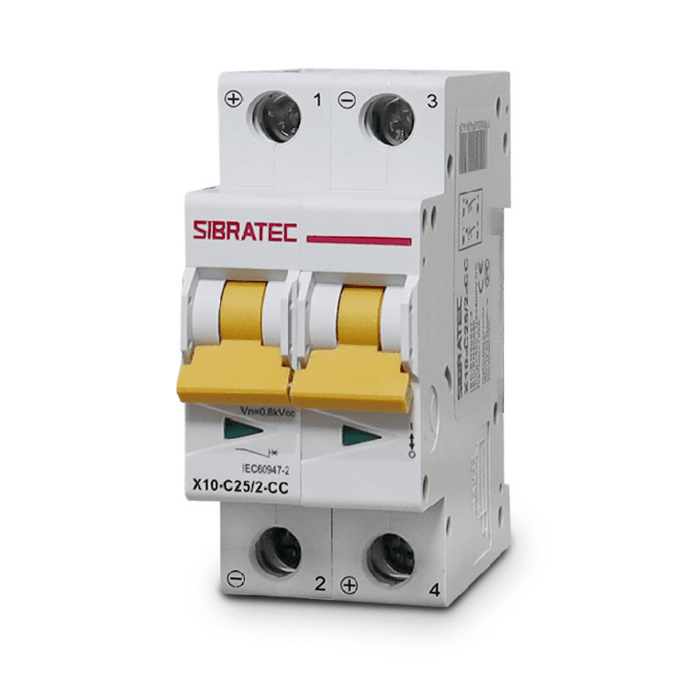 Imagem 2 de 5 do produto Disjuntor Mini Din Fotovoltaico 800vcc | BiPolegadasar X10 25a | Ruptura 10ka