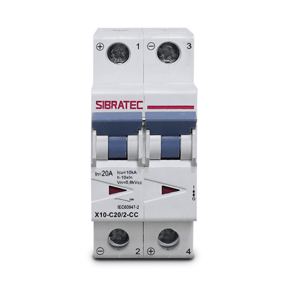 Imagem 2 de 5 do produto Disjuntor Mini Din Fotovoltaico 800vcc | BiPolegadasar X10 20a | Ruptura 10ka
