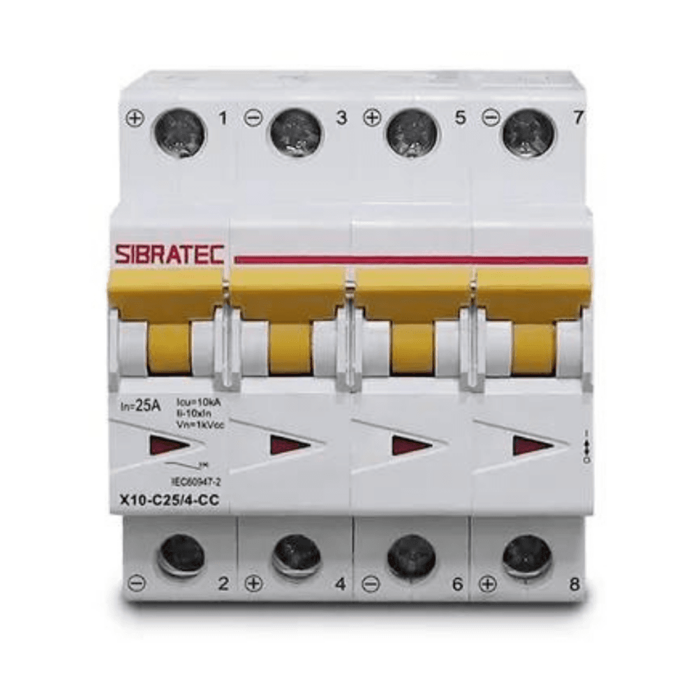 Imagem 3 de 5 do produto Disjuntor Mini Din Fotovoltaico 1000vcc | TetraPolegadasar X10 25a | Ruptura 10ka