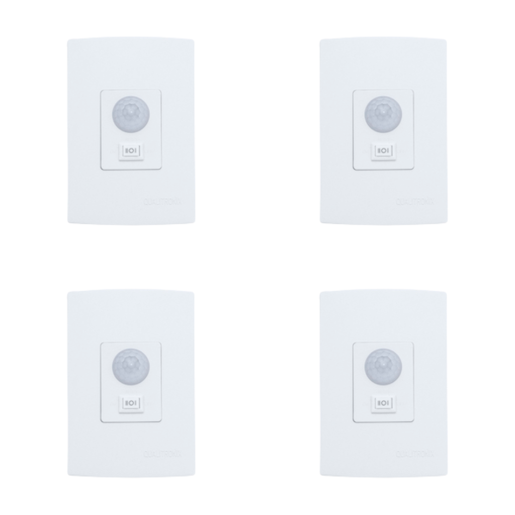 Kit Sensor De Presença | Embutir Com Chave | Lente 180º | 6 Funções | Qi6mb 4 Pçs.
