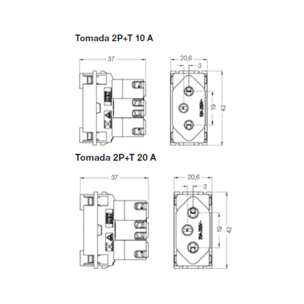 Conjunto Tomada 4x2 | 2 Módulos 2p+t 10a 250v