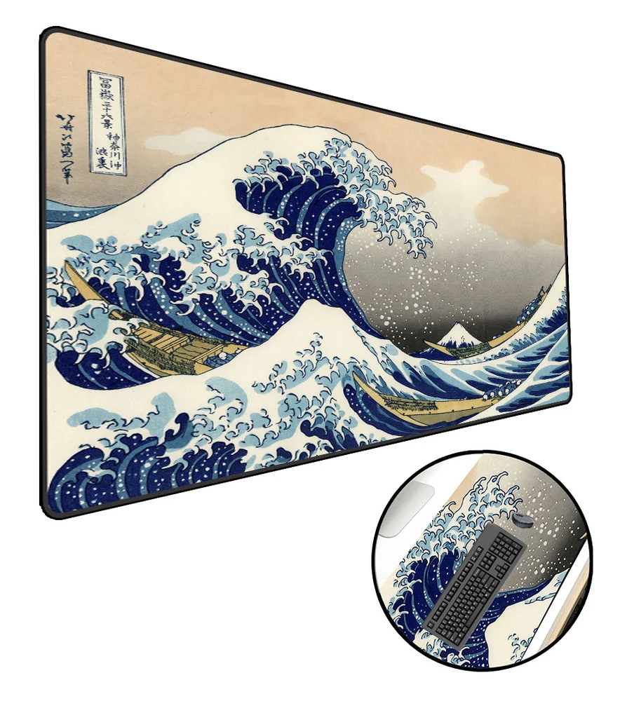 Imagem 3 de 3 do produto Mouse Pad Gamer Speed, Extra Grande, Desk Pad, Profissional Premium, Com Borda Costurada 70x30, Anime Mangá Grande Onda.