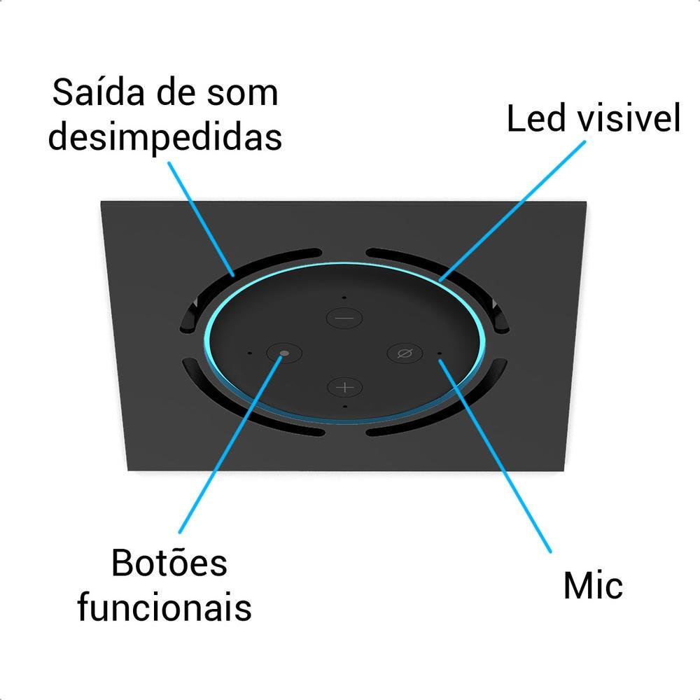 Imagem 5 de 5 do produto Suporte Quadrado De Embutir Teto Para Alexa Echo Dot 3 Cor Branco