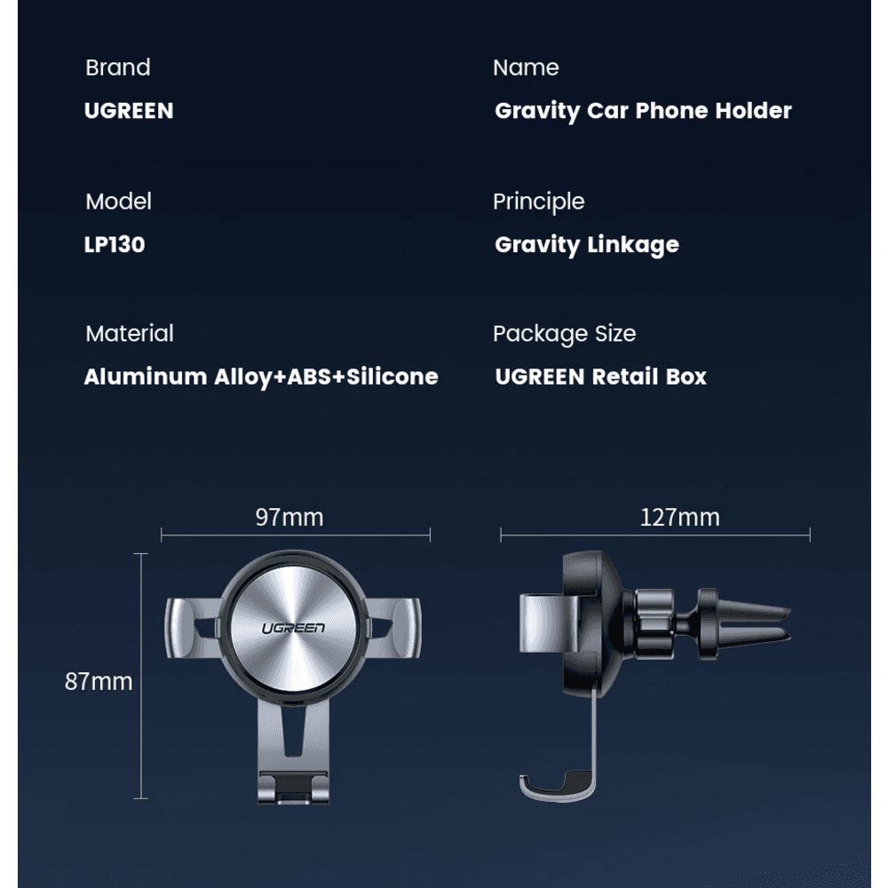 Imagem 2 de 2 do produto Suporte De Telefone Para Carro Ugreen 1 - Com Clipe