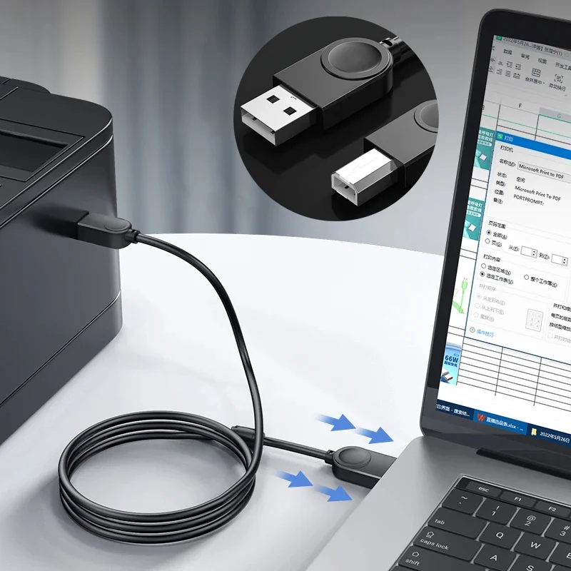 Imagem 2 de 5 do produto Kit 10 Cabos Usb Para Impressora Universal Usb A+b 1.5m Preto