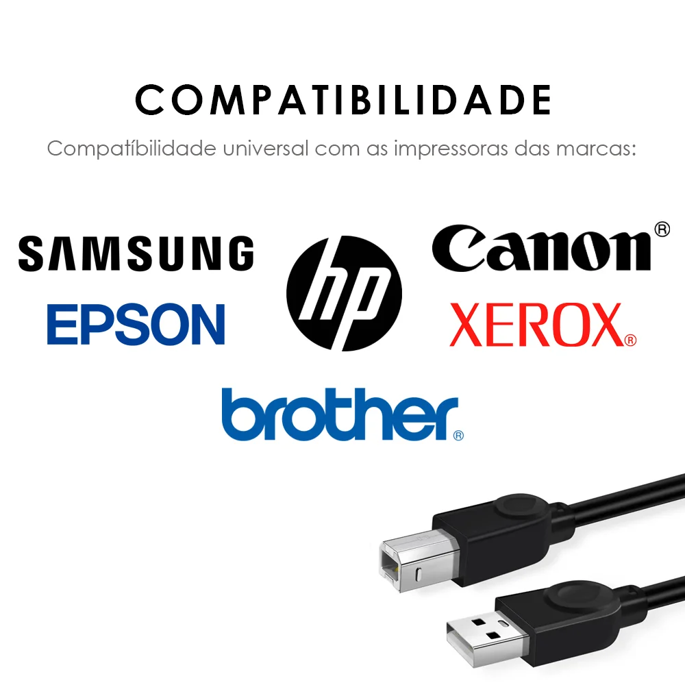 Imagem 3 de 5 do produto Kit 10 Cabos Usb Para Impressora Universal Usb A+b 1.5m Preto
