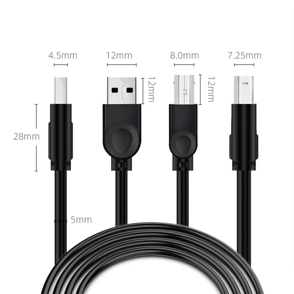 Imagem 4 de 5 do produto Kit 10 Cabos Usb Para Impressora Universal Usb A+b 1.5m Preto