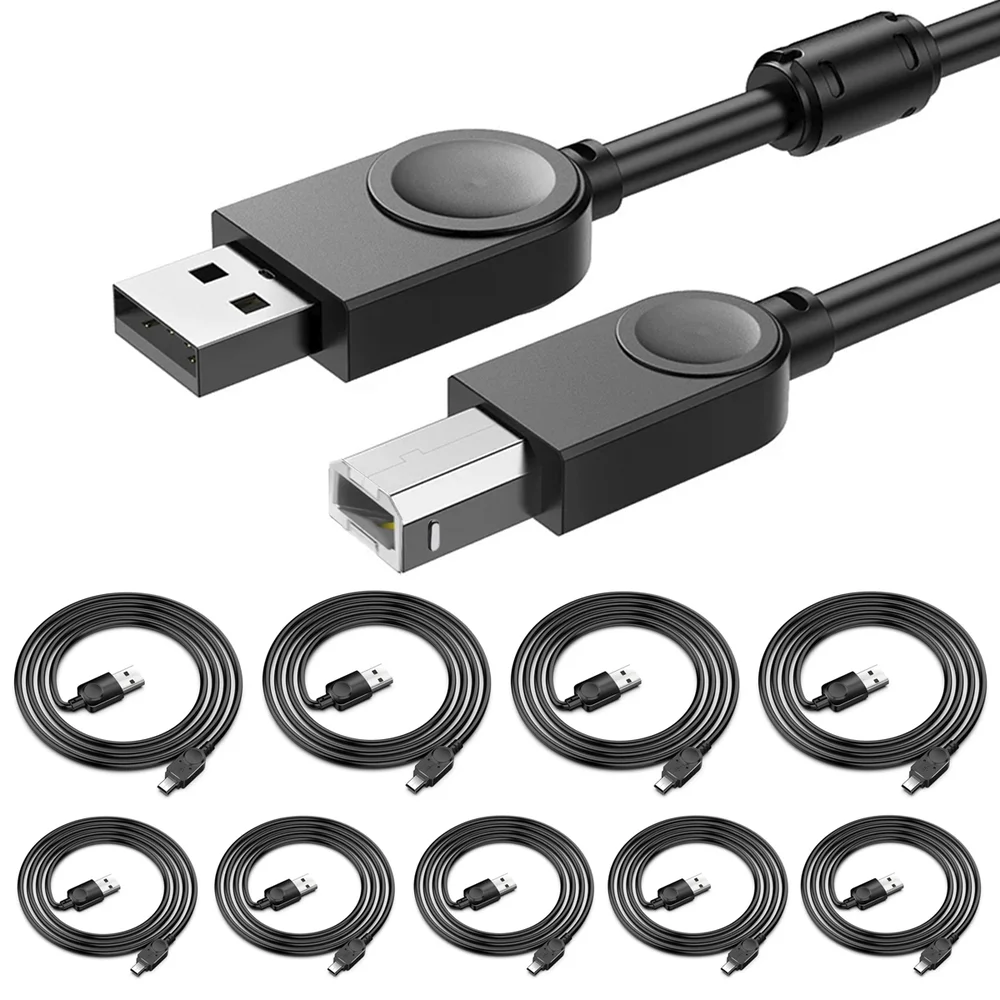 Imagem 5 de 5 do produto Kit 10 Cabos Usb Para Impressora Universal Usb A+b 1.5m Preto