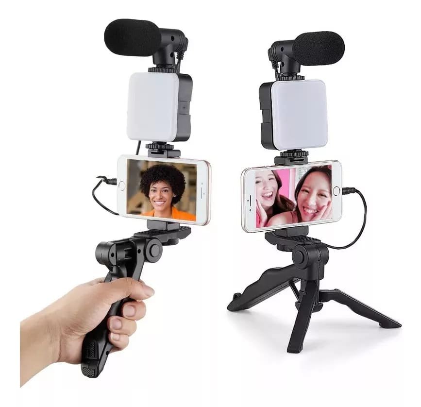 Kit Gravação 5 Em 1 Tripé Estabilizador Celular Microfone Suporte Led B-max Bm-244