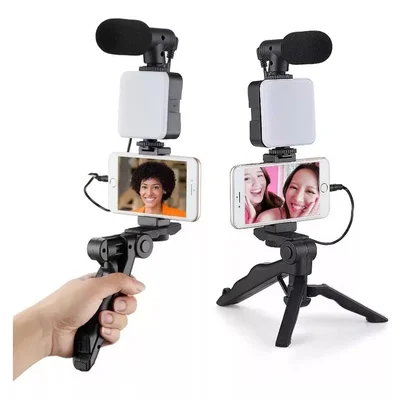 Kit Gravação 5 Em 1 Tripé Estabilizador Celular Microfone Suporte Led B-max Bm-244