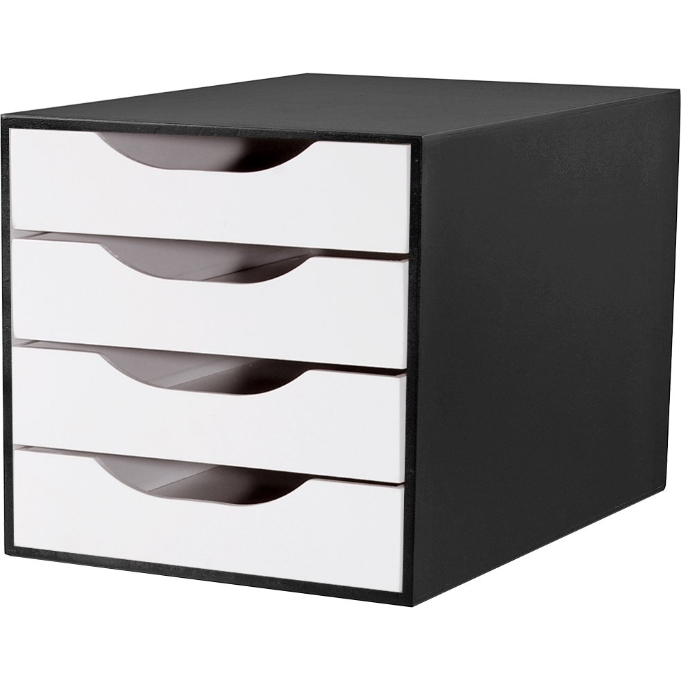 Caixa Arquivo Gaveteiro Organizador Escritório Módulo Easy Box Mdf 4 Gavetas Documentos A5 A4 Ofício - Preto/branco