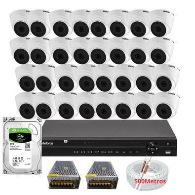 Kit Cftv 32 Câmeras De Segurança Intelbras Dvr 32 Canais Mhdx 1232 Com Hd 3TB + 500m De Cabo