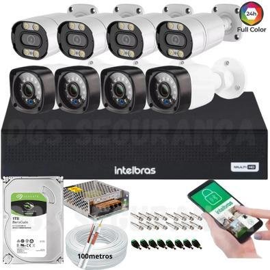 Kit 8 Câmeras De Segurança Full Hd 1080p 20m Infra C/4 Full Color+dvr Intelbras+cabos E Acessórios